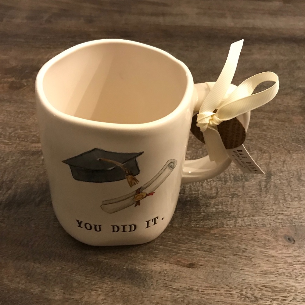 NWT Rae Dunn white YOU DID IT graduation mug with cap & diploma artwork